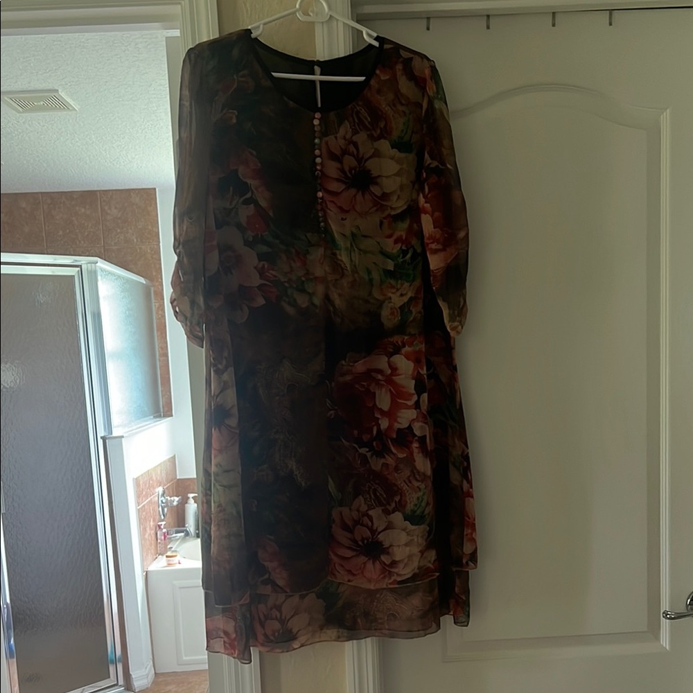 Red 3/4 Sleeve Crew Neck Sundress